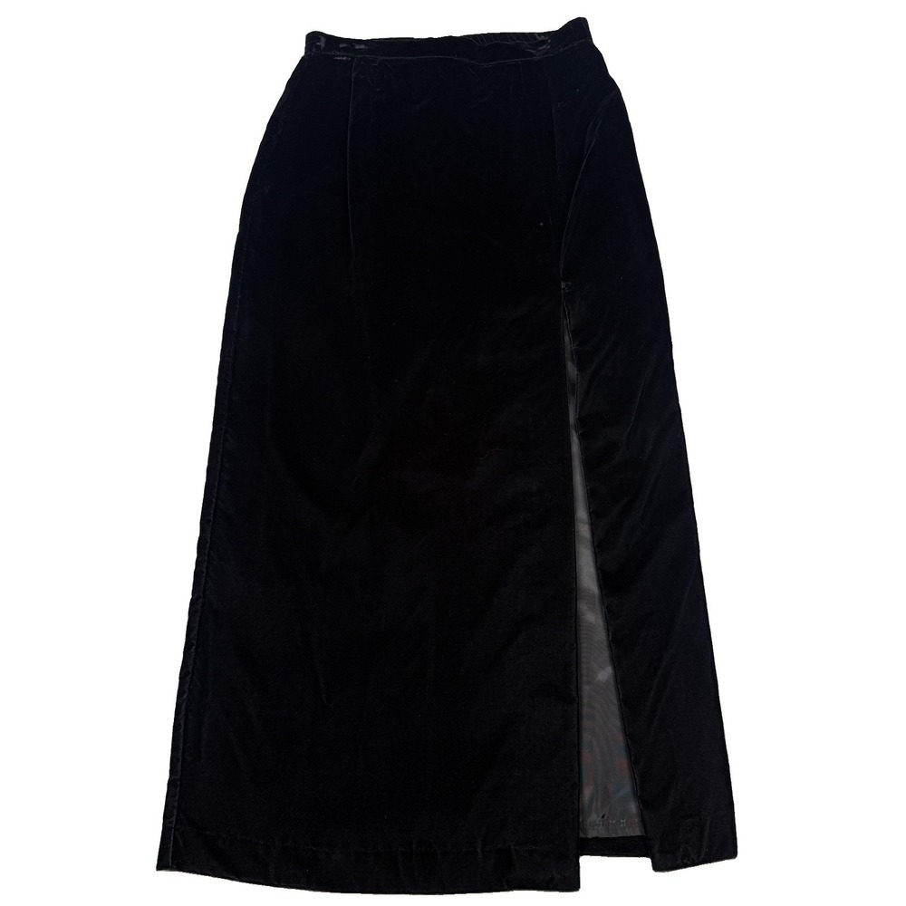 VTG Patra Velvet Maxi Skirt Womens 8 Black High Slit Formal Goth Vampy Made USA